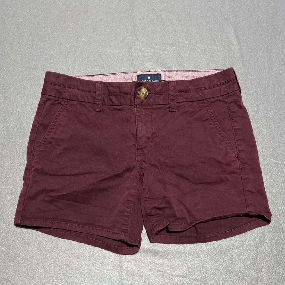 American Eagle Outfitters Midi Shorts Womens 00 Burgundy Maroon Chino Cotton